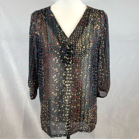 Honey Punch black ditsy floral top size small - Picture 1 of 6